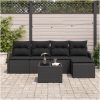 6 Delar Trädgårdssoffa Set med Kuddar Beige Poly Rattan vidaXL Medium – miniatyr 3