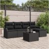 6 Delar Trädgårdssoffa Set med Kuddar Beige Poly Rattan vidaXL Medium – miniatyr 1