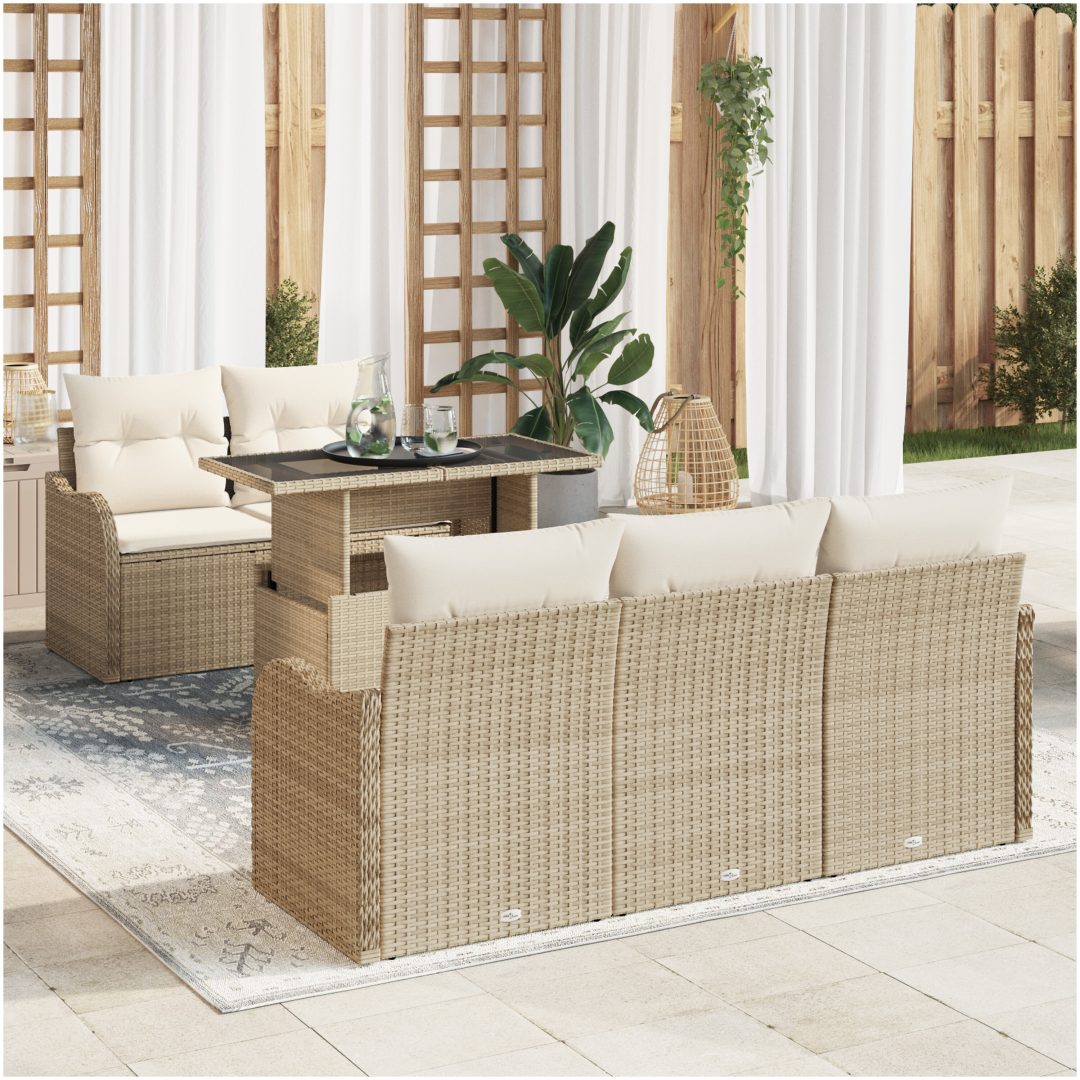 6 Delar Trädgårdssoffa Set med Kuddar Beige Poly Rottning vidaXL Medium