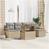 6 delar utomhusmatgrupp med kuddar Beige Poly Rattan och Akacia vidaXL 100 x 55 x 73 cm – miniatyr 1