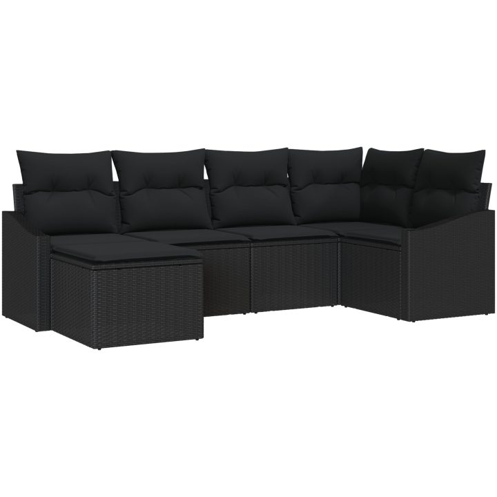 6-delars matgrupp för uteplats med kuddar i svart poly rattan vidaXL 233.5 x 123.5 x 85 cm – bild 2