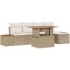 6-delars matgrupp med kuddar i beige poly rattan och akaciaträ vidaXL 100 x 55 x 73 cm – miniatyr 2
