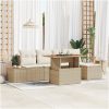 6-delars matgrupp med kuddar i beige poly rattan och akaciaträ vidaXL 100 x 55 x 73 cm – miniatyr 1