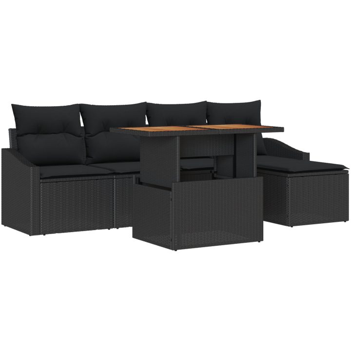 6-delars soffa för trädgården med kuddar i svart polyrotting vidaXL 100 x 55 x 73 cm – bild 2