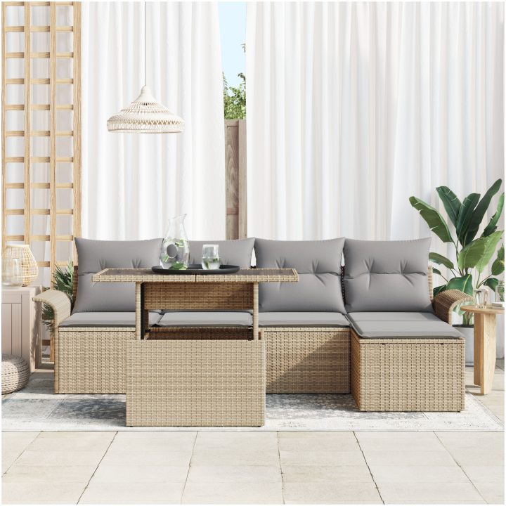 6-delars soffgrupp för trädgården med beige polyrotting vidaXL 100 x 55 x 73 cm – bild 3