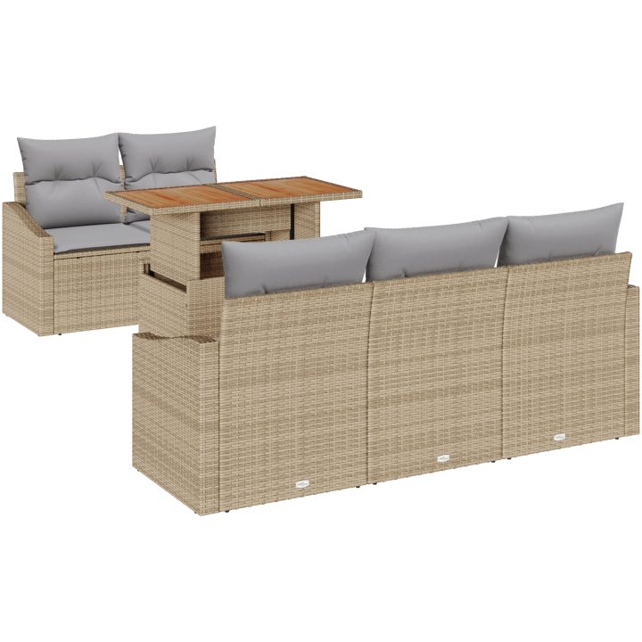 6-delars soffgrupp för trädgården med kuddar Beige konstrotting vidaXL 100 x 55 x 73 cm – bild 2