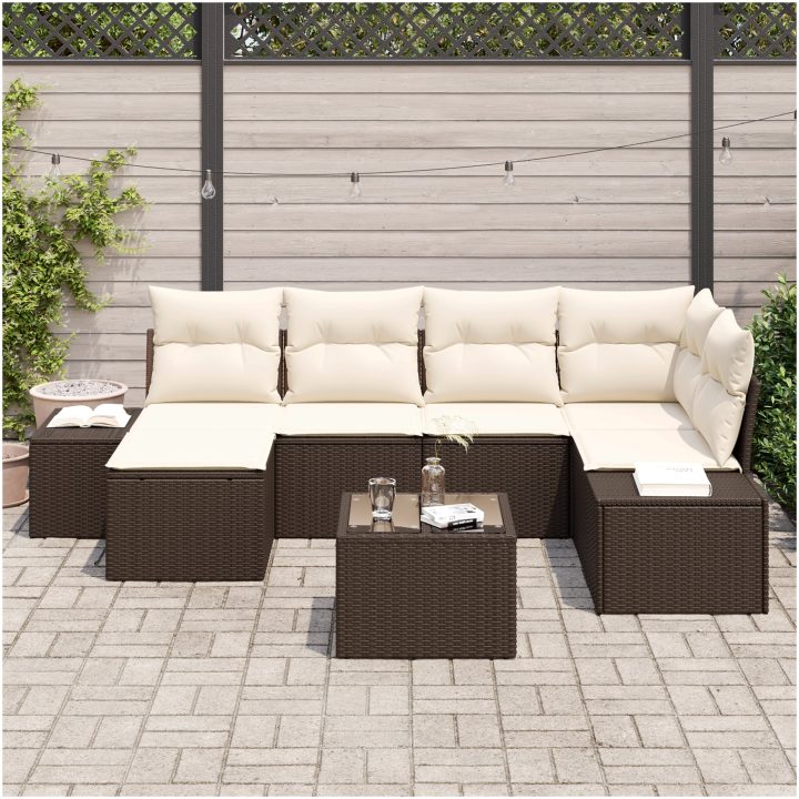 6-delars soffgrupp för trädgården med kuddar Grå Konstrotting vidaXL 55 x 55 x 37 cm – bild 3