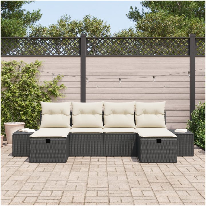 6-delars soffgrupp med kuddar - Svart polyrotting vidaXL 55 x 62 x 69 cm – bild 3
