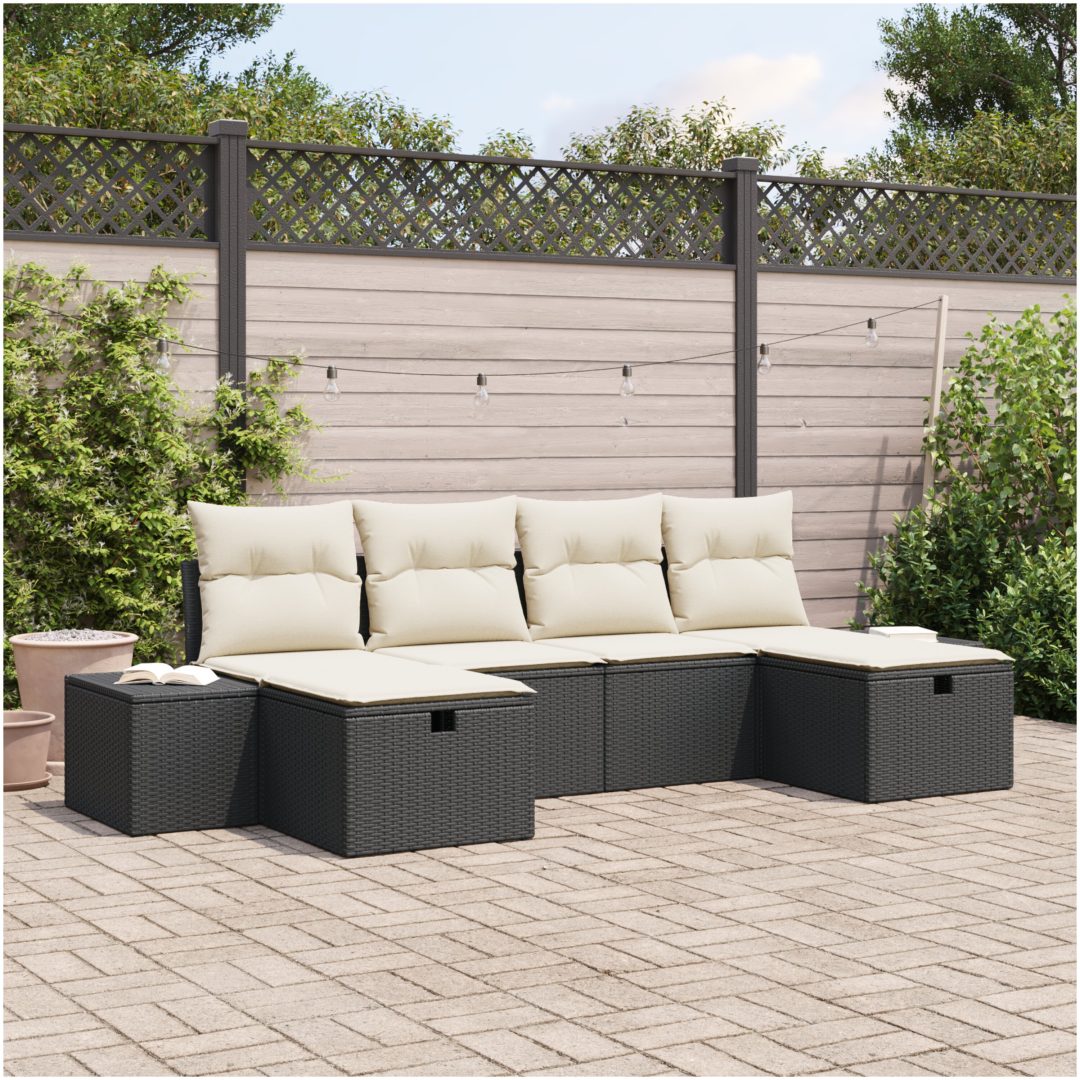 6-delars soffgrupp med kuddar - Svart polyrotting vidaXL 55 x 62 x 69 cm