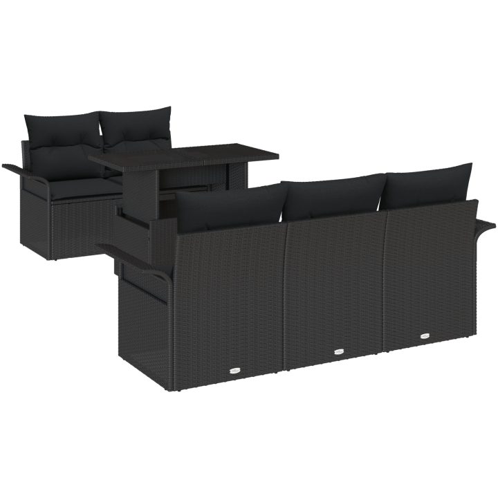 6-delars soffset för trädgården med kuddar i svart poly-rattan vidaXL 100 x 55 x 73 cm – bild 2