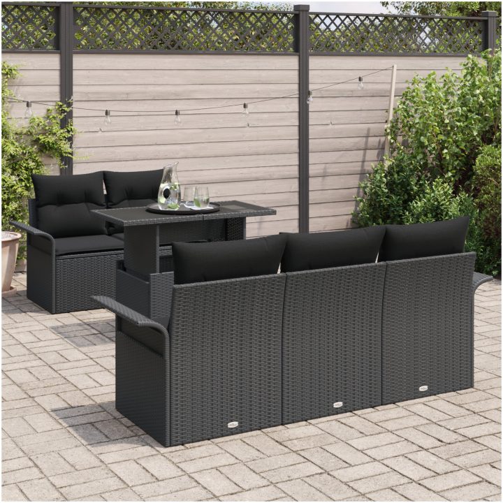 6-delars soffset för trädgården med kuddar i svart poly-rattan vidaXL 100 x 55 x 73 cm – bild 3