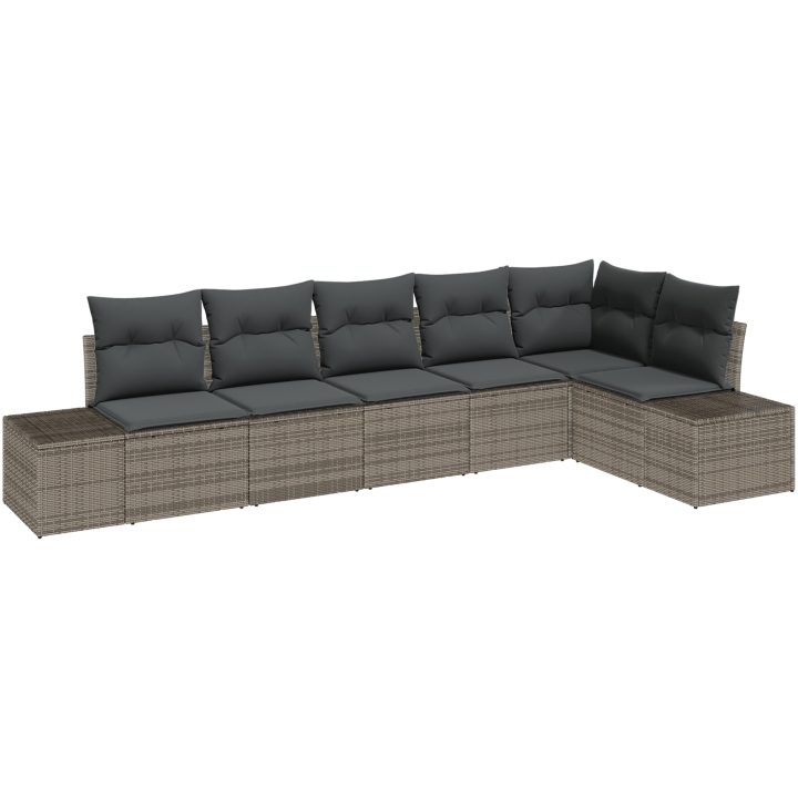 6-delars soffset med gråpolyrotting och kuddar vidaXL 319 x 154 x 85 cm – bild 2