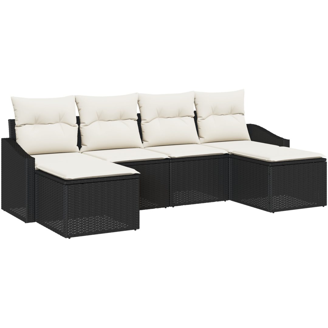 6-delars trädgårdsdining set med kuddar svart polyrotting vidaXL Large – bild 2