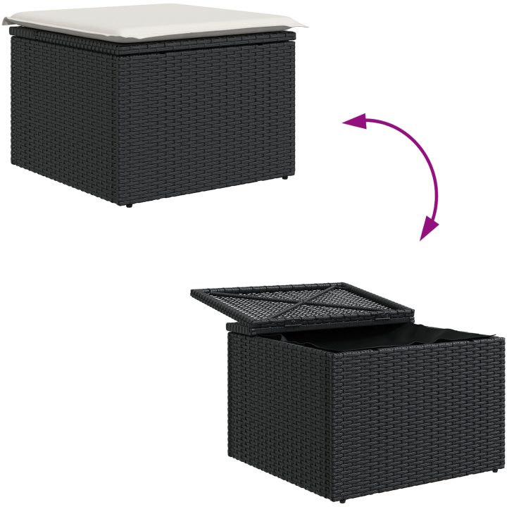 6-delars trädgårdsdining set med kuddar svart polyrotting vidaXL Large – bild 11