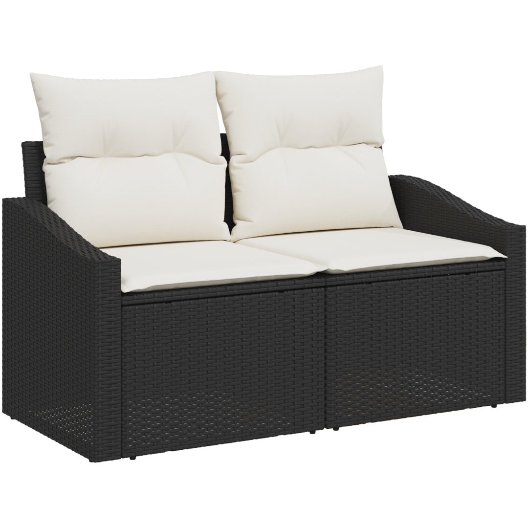 6-delars trädgårdsdining set med kuddar svart polyrotting vidaXL Large – bild 4