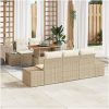 6-delars trädgårdsgrupp med kuddar i beige poly-rattan och akacia vidaXL 100 x 55 x 73 cm – miniatyr 1