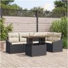 6 Delars Trädgårdsgrupp med Kuddar - Svart Poly Rattan Akacia vidaXL 100 x 55 x 73 cm – miniatyr 1