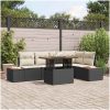 6-delars trädgårdsmatbord med kuddar, svart poly rattan och akacia vidaXL 100 x 55 x 73 cm – miniatyr 1