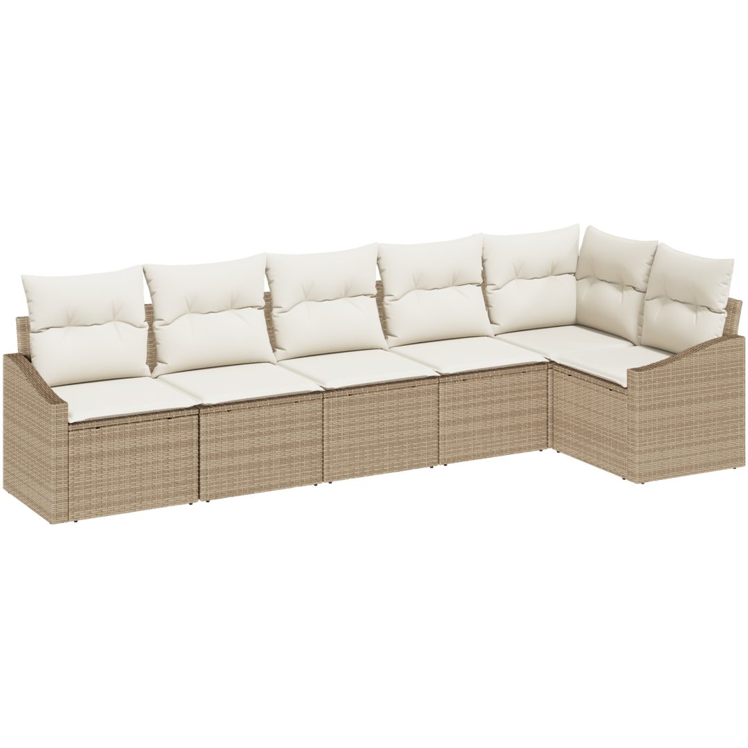 6-delars trädgårdsmatset med kuddar i beige polyrotting vidaXL 288.5 x 123.5 x 85 cm – bild 2