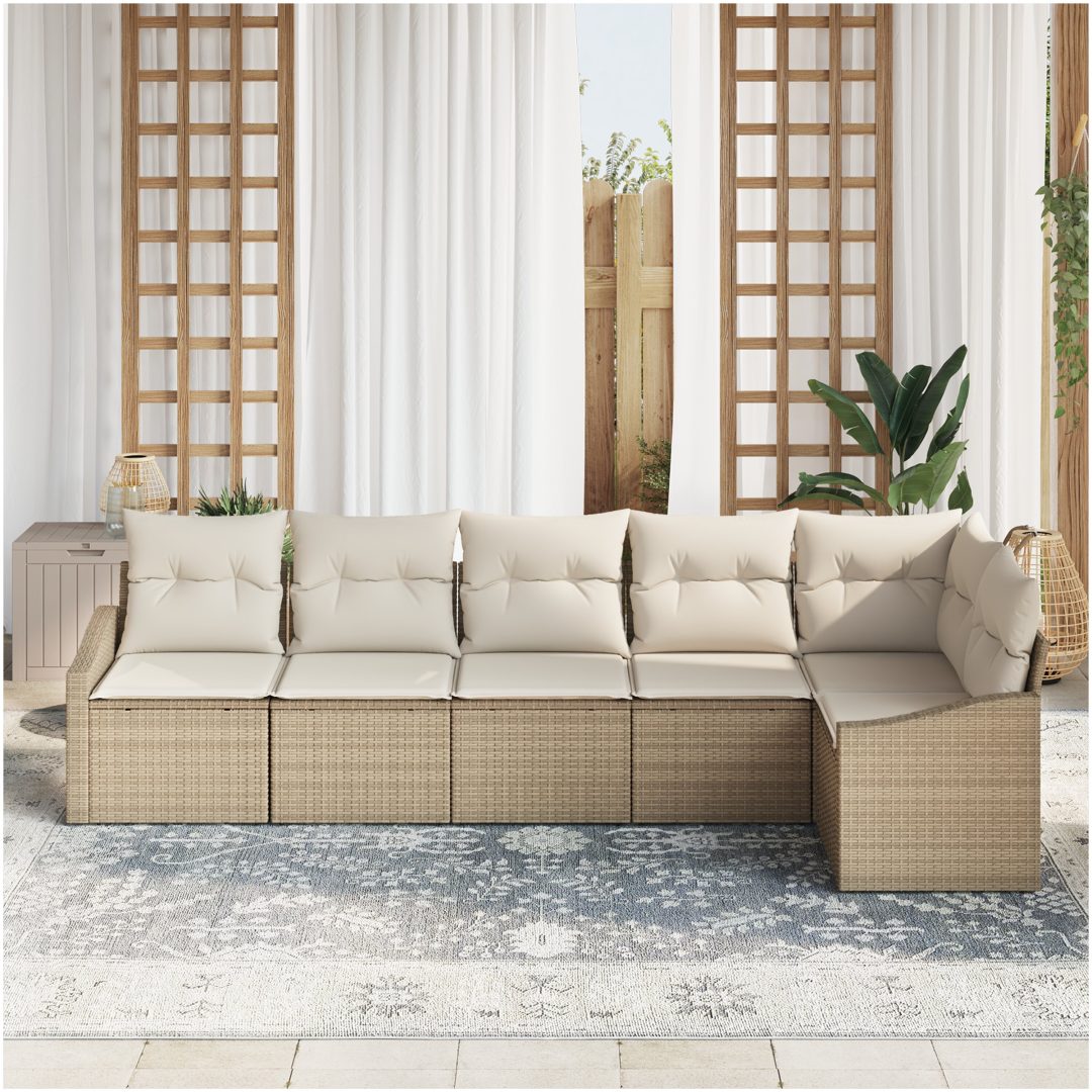 6-delars trädgårdsmatset med kuddar i beige polyrotting vidaXL 288.5 x 123.5 x 85 cm – bild 3