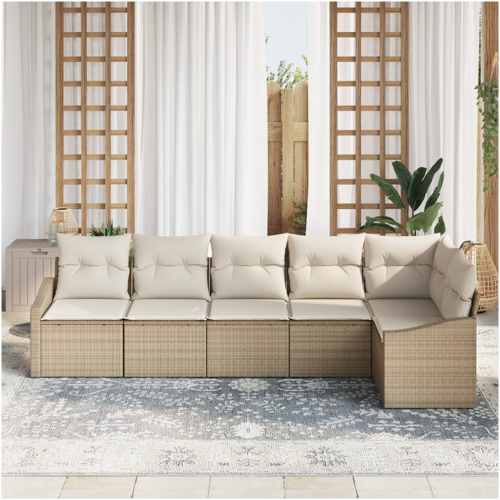 6-delars trädgårdsmatset med kuddar i beige polyrotting vidaXL 288.5 x 123.5 x 85 cm – bild 3