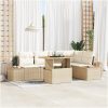 6-delars trädgårdsmöbelset med kuddar i beige poly-rattan och akacia vidaXL 100 x 55 x 73 cm – miniatyr 1