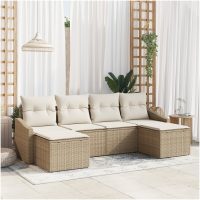 6-delars trädgårdsmöbelset med kuddar i beige poly rattan vidaXL