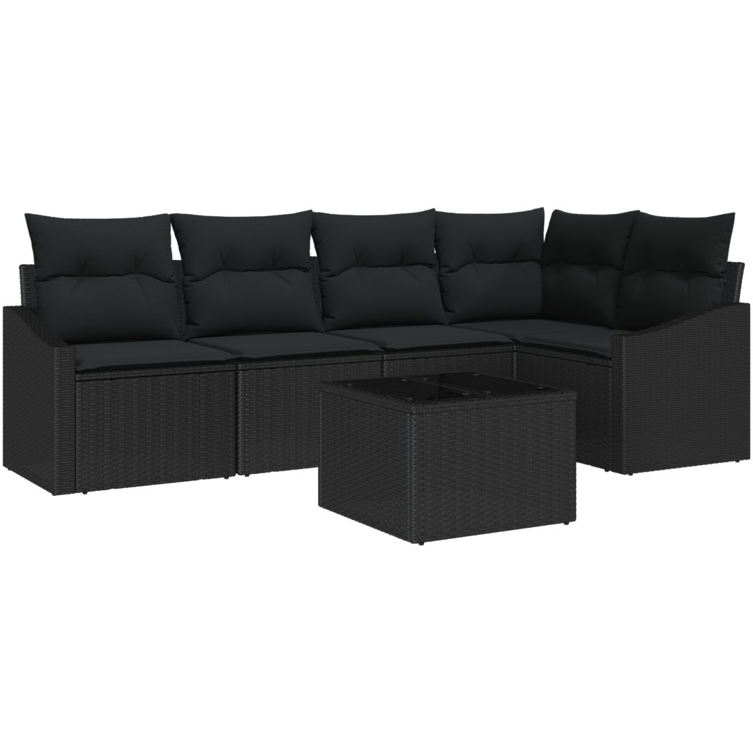 6-delars trädgårdsmöbelset med kuddar i beige polyrotting vidaXL 55 x 55 x 37 cm – bild 2