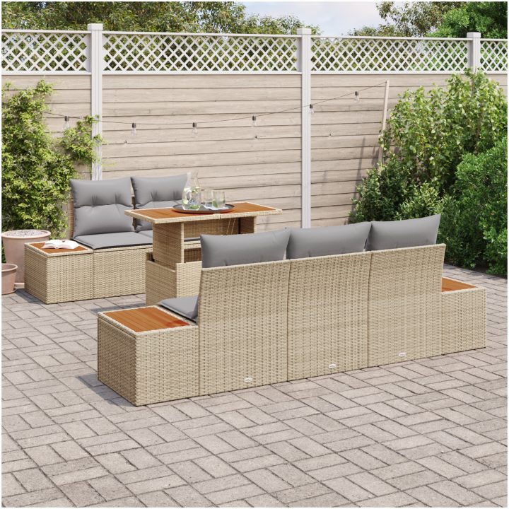 6-delars trädgårdsmöbelset med kuddar i beige vidaXL 100 x 55 x 73 cm – bild 3