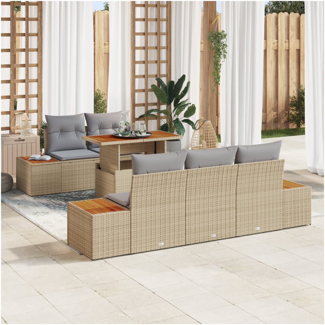 6-delars trädgårdsmöbelset med kuddar i beige vidaXL 100 x 55 x 73 cm