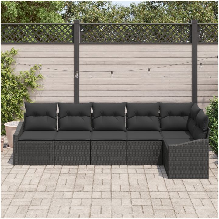 6-delars trädgårdsmöbelset med kuddar i svart poly rattan vidaXL 288.5 x 123.5 x 85 cm – bild 3