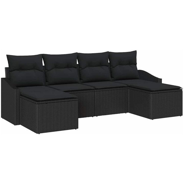 6-delars trädgårdsmöbelset med kuddar i svart polyrotting vidaXL 233 x 117 x 85 cm – bild 2