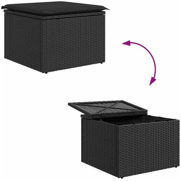 6-delars trädgårdsmöbelset med kuddar i svart polyrotting vidaXL 233 x 117 x 85 cm – bild 11