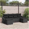 6-delars trädgårdsmöbelset med kuddar i svart polyrotting vidaXL 233 x 117 x 85 cm – miniatyr 1