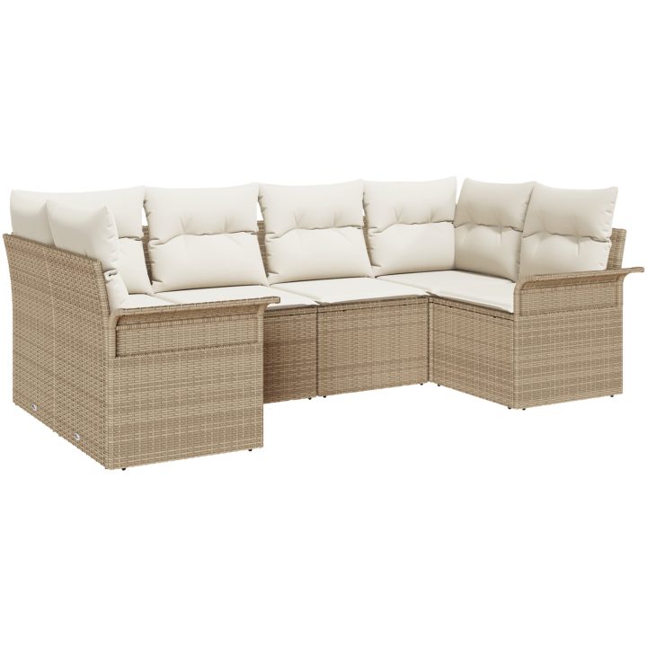 6-delars trädgårdsofa set med kuddar beige poly rattan vidaXL 234 x 132.5 x 85 cm – bild 2