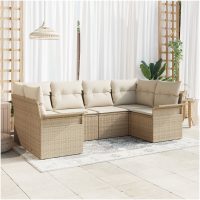 6-delars trädgårdsofa set med kuddar beige poly rattan vidaXL
