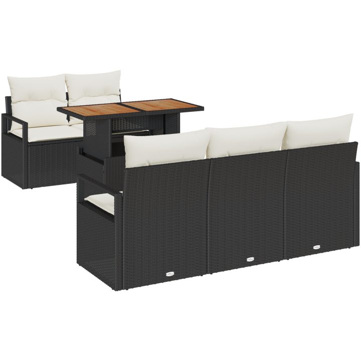 6-delars Trädgårdsofa Set med kuddar Svart konstrotting Akacia vidaXL Stor – bild 2