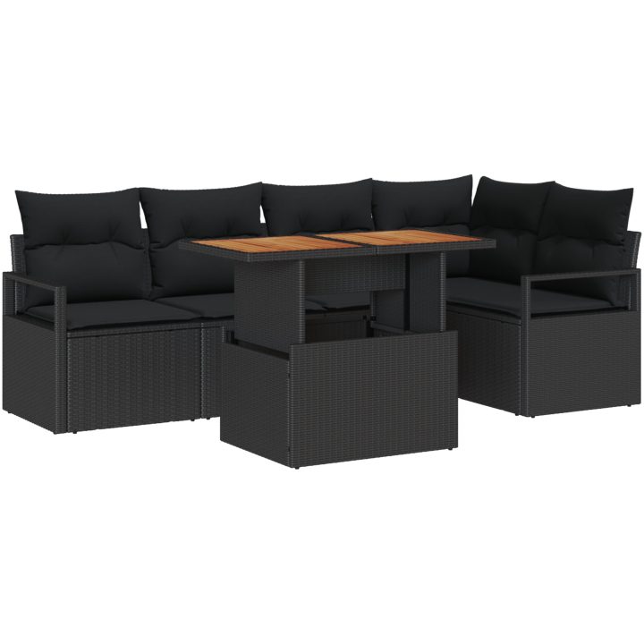 6 Delars Trädgårdsofa Set med Kuddar Svart Poly Rattan vidaXL Stor – bild 2
