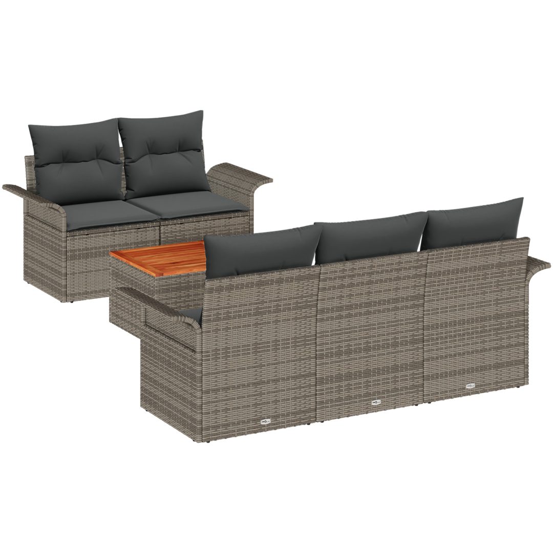 6-delars trädgårdsoffセット med kuddar grå poly rattan akacia vidaXL Standard – bild 2