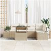 6-delars trädgårdsoff set i beige polyrotting med kuddar vidaXL 100 x 55 x 73 cm – miniatyr 3