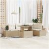 6-delars trädgårdsoff set i beige polyrotting med kuddar vidaXL 100 x 55 x 73 cm – miniatyr 1