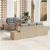6-delars trädgårdsoff set med kuddar Beige Poly Rattan vidaXL 100 x 55 x 73 cm – miniatyr 1