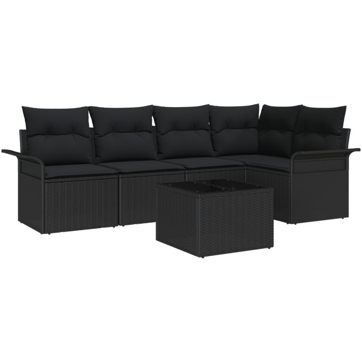 6 Delars Trädgårdsoff Set med Kuddar - Beige Poly Rattan vidaXL 242.5 x 132.5 x 85 cm – bild 2