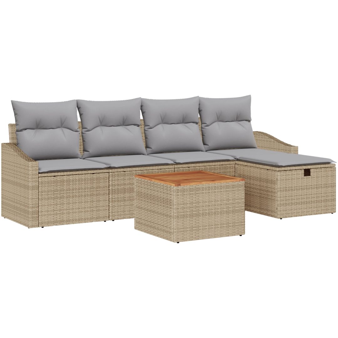 6 Delars Trädgårdsoff-set med Kuddar Beige Poly Rattan vidaXL 55 x 55 x 37 cm – bild 2
