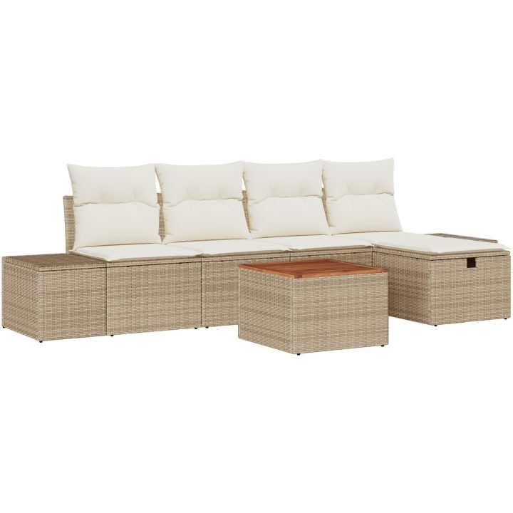6-delars Trädgårdsoff set med kuddar Beige Poly Rottin vidaXL 55 x 55 x 37 cm – bild 2