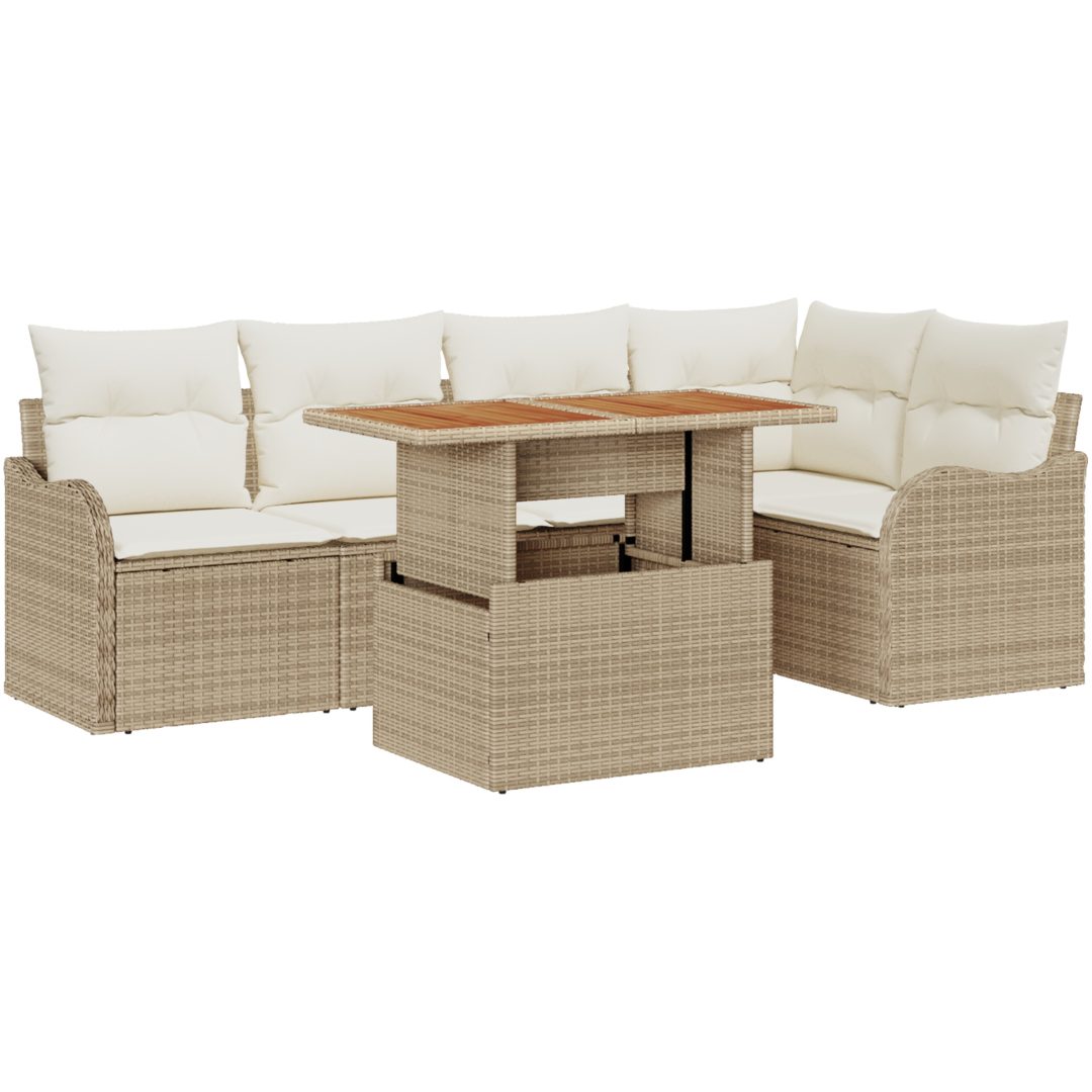 6-delars trädgårdsoff set med kuddar beige poly rotting akacia vidaXL Medium – bild 2