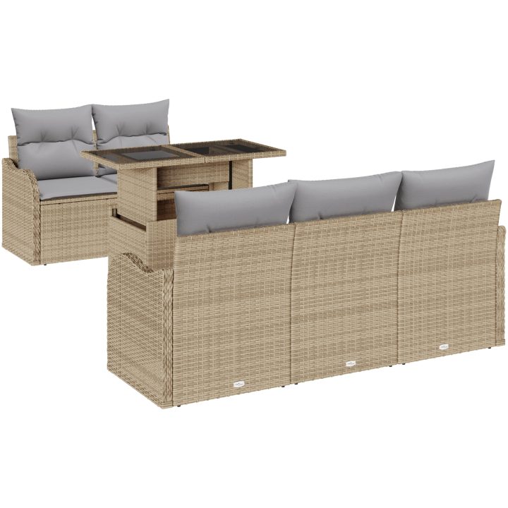 6-delars trädgårdsoff-set med kuddar beige poly rotting vidaXL Medium – bild 2