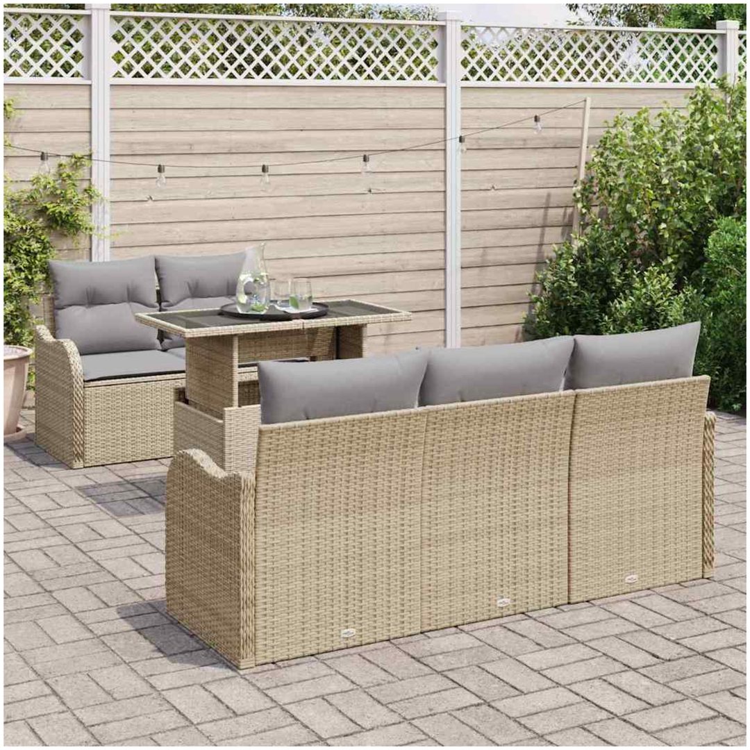 6-delars trädgårdsoff-set med kuddar beige poly rotting vidaXL Medium – bild 3