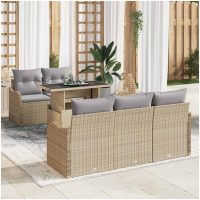 6-delars trädgårdsoff-set med kuddar beige poly rotting vidaXL