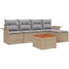 6 Delars Trädgårdsoff Set med Kuddar Beige Poly Rottning Akacia vidaXL 55 x 55 x 37 cm – miniatyr 2